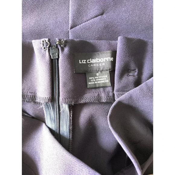 Liz Claiborne Career Paperbag Skirt Belted Knee Length Navy Office Size 6 - Picture 6 of 6